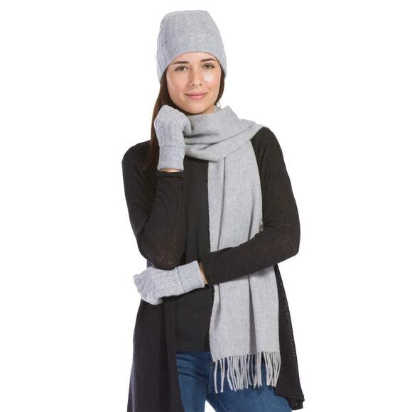 1942 Women's 100% Cashmere Hat Gloves And Scarf Set; With Exquisite Box (gray)
